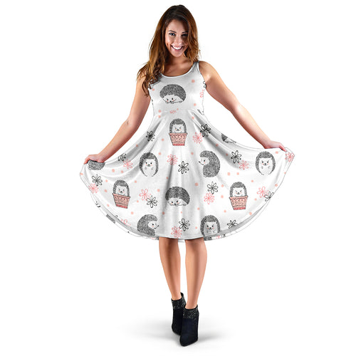 Hedgehog Pattern Print Design 02 Sleeveless Midi Dress