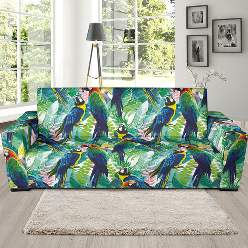 Colorful Parrot Exotic Flower Leaves Sofa Slipcover