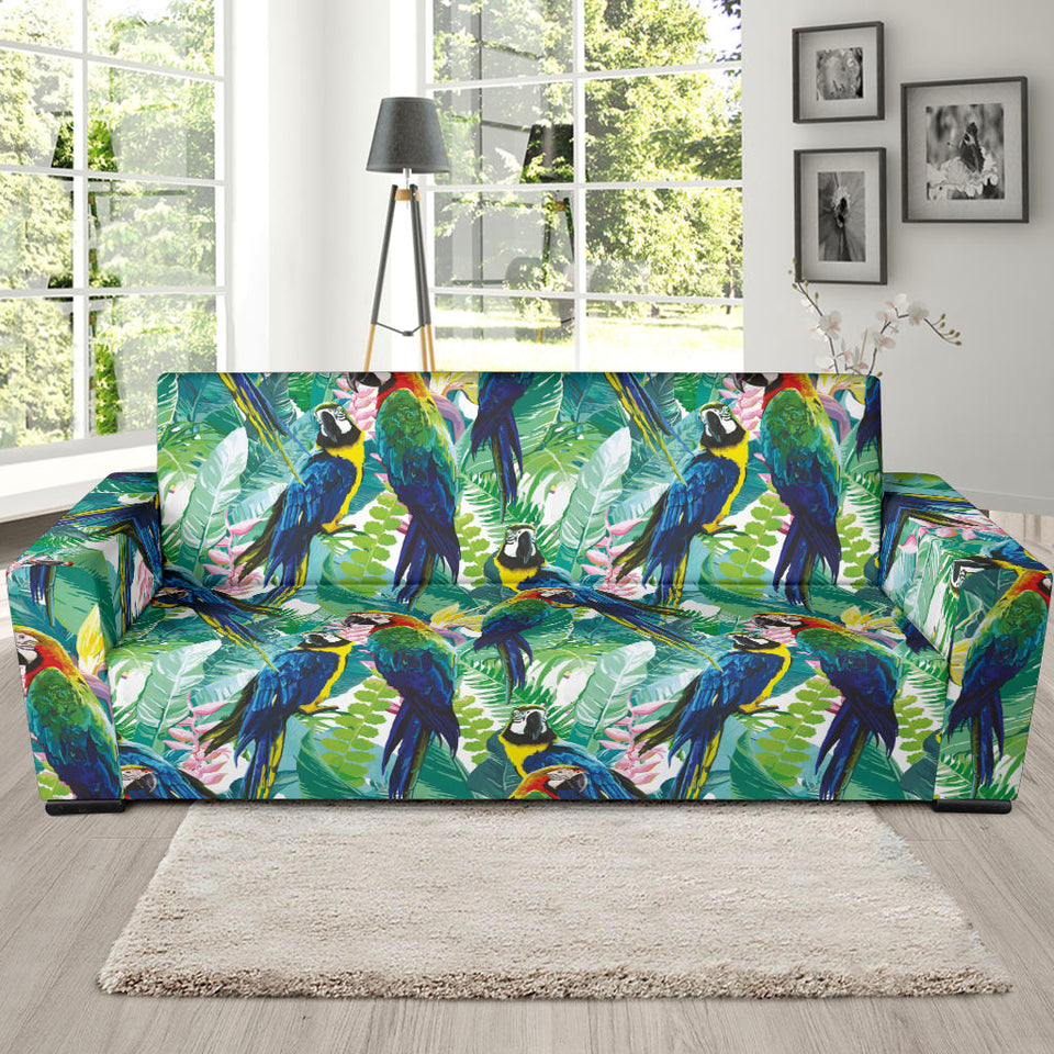 Colorful Parrot Exotic Flower Leaves Sofa Slipcover