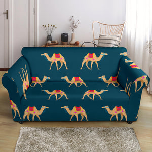 Camel Pattern Blue Blackground Loveseat Couch Slipcover