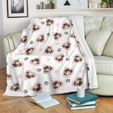 Cute Pugs Pink Heart Paw Pattern Premium Blanket