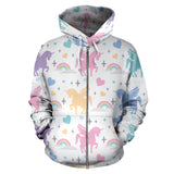 Colorful Unicorn Rainbow Heart Pattern Zip Up Hoodie