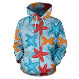 Blue Red Orange Starfish Pattern Zip Up Hoodie