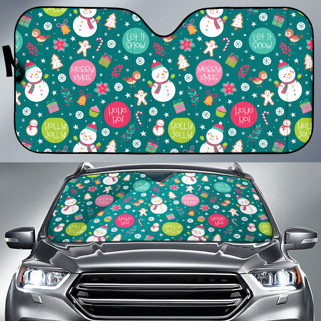 Snowman Bird Decorative Elements Christmas Pattern Car Sun Shade