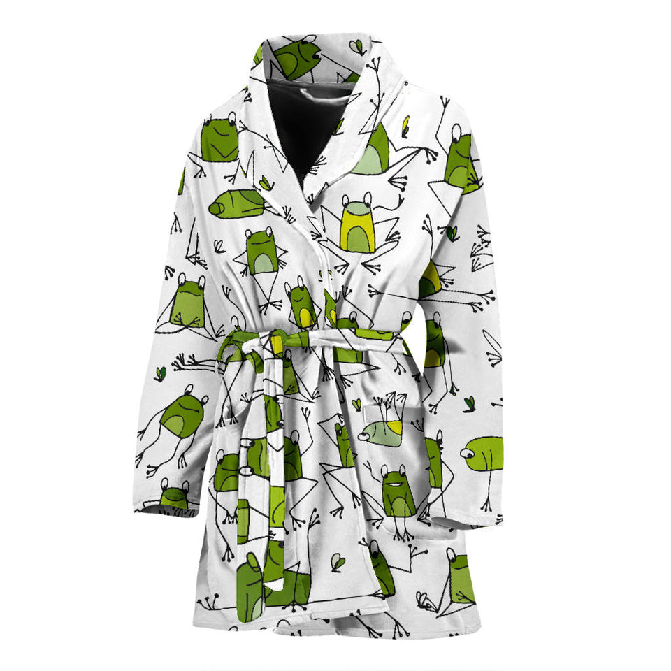 Sketch Funny Frog Pattern Women'S Bathrobe