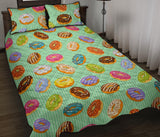 Colorful donut pattern green background Quilt Bed Set