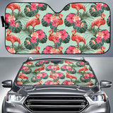 Beautiful Flamingo Tropical Palm Leaves Hibiscus Pateern Background Car Sun Shade