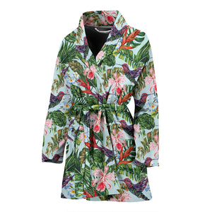 Hummingbird Pattern Print Design 05 Women's Bathrobe