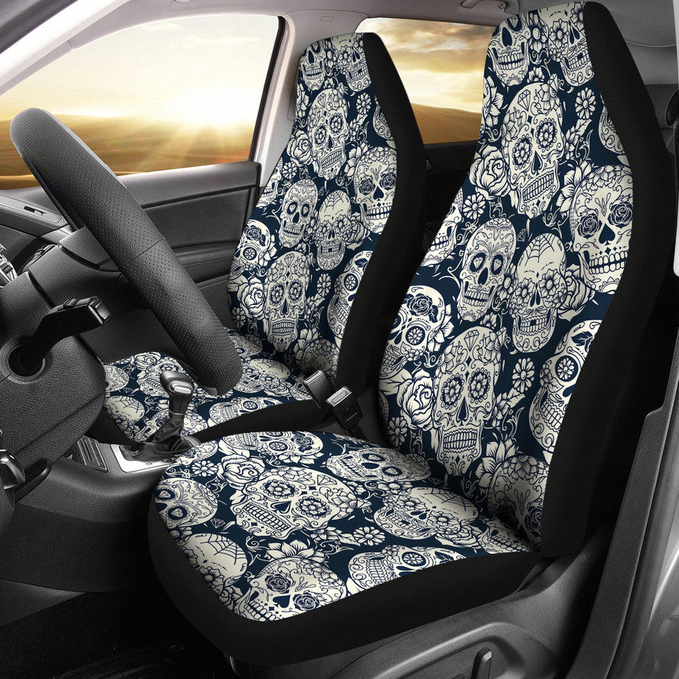 Sugar Skull Black White Pattern  Universal Fit Car Seat Covers