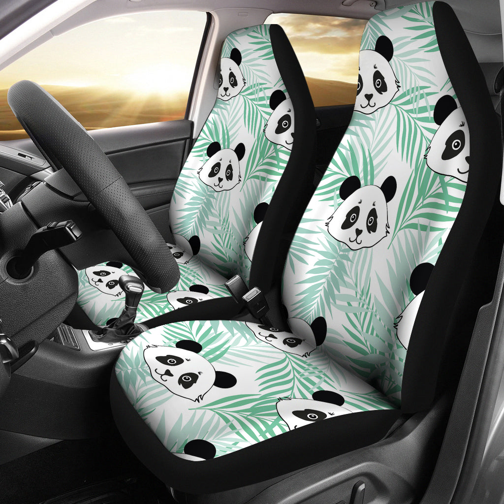 Panda Pattern Tropical Leaves Background Universal Fit Car Seat Covers
