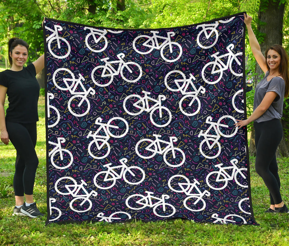Bicycle Pattern Print Design 03 Premium Quilt
