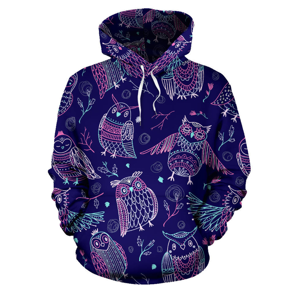 Cute Owls Pattern Boho Style Ornament Men Women Pullover Hoodie