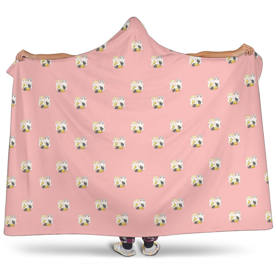 Cute Hamster Cheese Pattern Pink Background Hooded Blanket