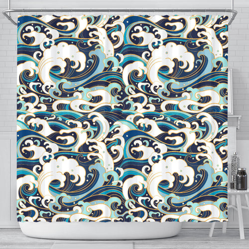 Japanese Wave Pattern Shower Curtain Fulfilled In US