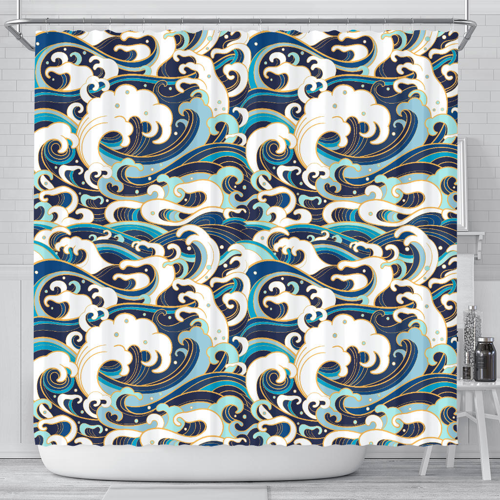 Japanese Wave Pattern Shower Curtain Fulfilled In US