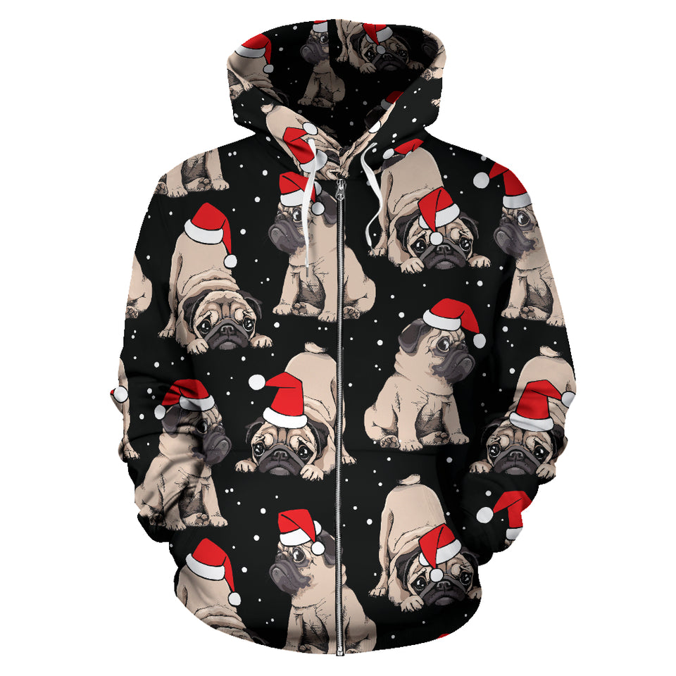 Christmas Pugs Santa_S Red Cap Pattern Zip Up Hoodie
