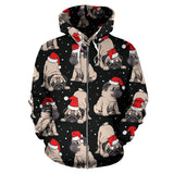 Christmas Pugs Santa_S Red Cap Pattern Zip Up Hoodie