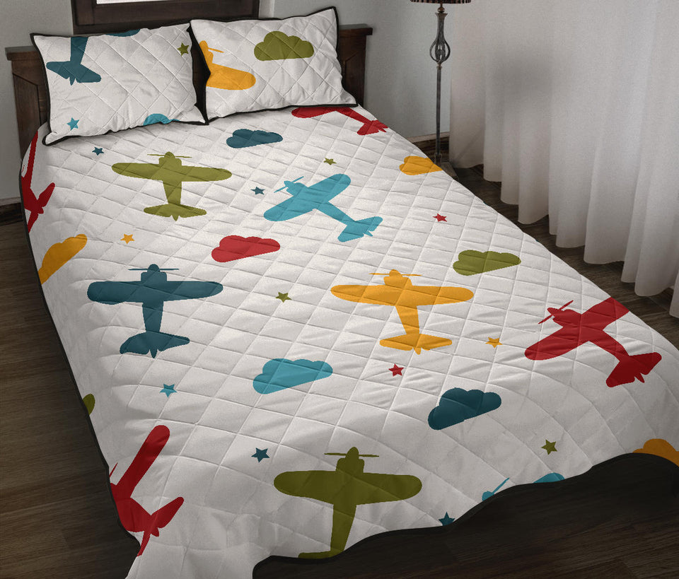 Airplane star cloud colorful Quilt Bed Set
