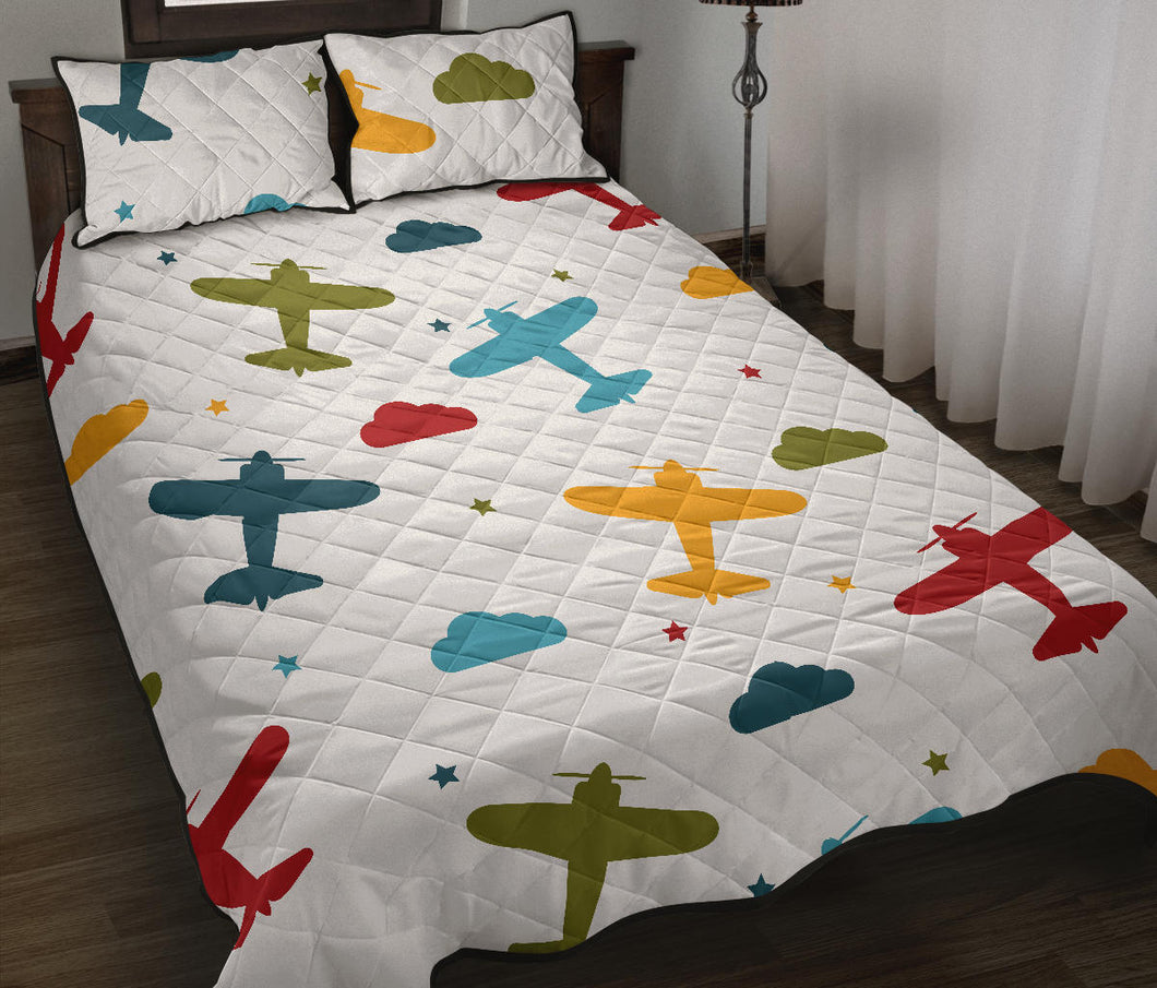 Airplane star cloud colorful Quilt Bed Set