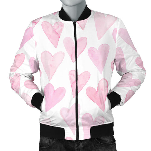 Watercolor Pink Heart Pattern Men'S Bomber Jacket