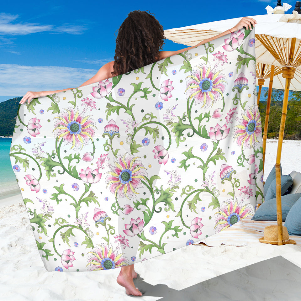 Beautiful Pink Lotus Waterlily Leaves Pattern Sarong