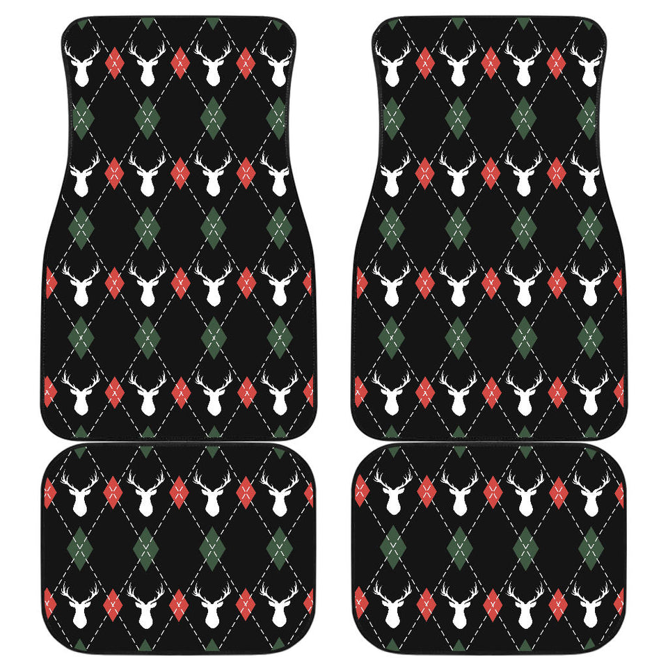 Deer Christmas New Year Pattern Argyle Front And Back Car Mats