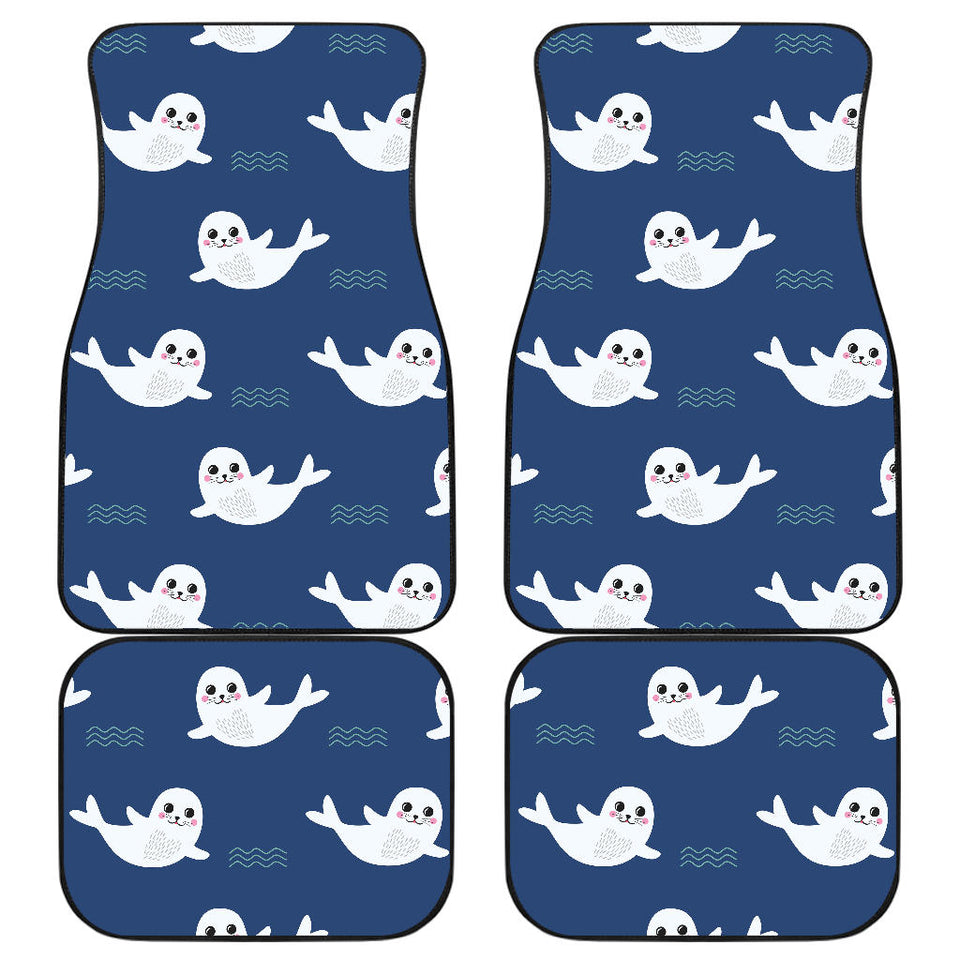 Cute White Baby Sea Lion Seal Pattern Front And Back Car Mats