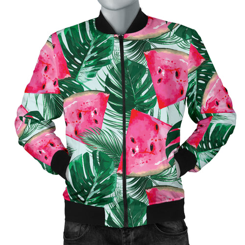 Watermelons Tropical Palm Leaves Pattern Men'S Bomber Jacket