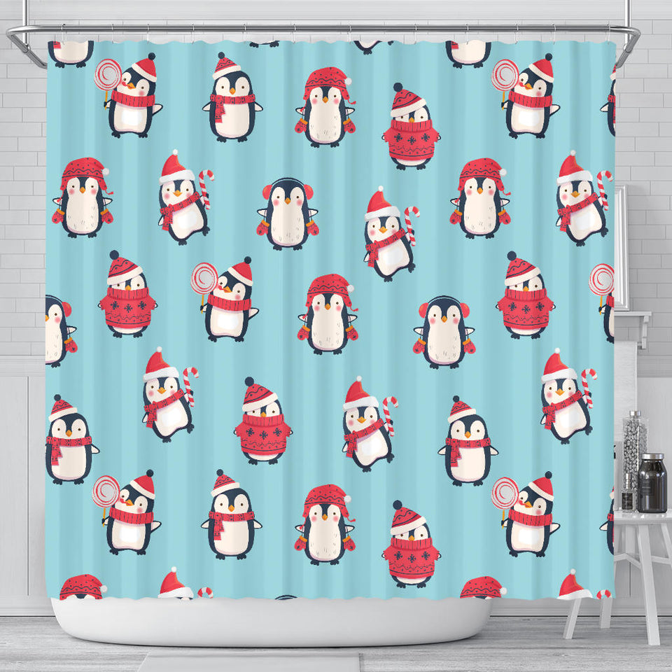 Cute Penguin Christmas  Design Pattern Shower Curtain Fulfilled In US