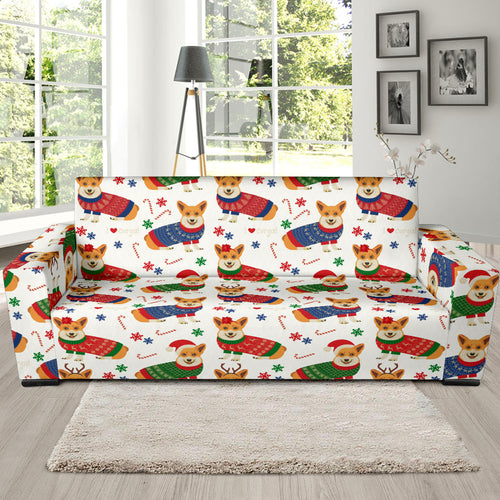 Corgi Christmas Pattern Sofa Slipcover