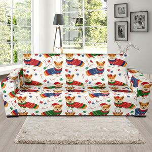 Corgi Christmas Pattern Sofa Slipcover