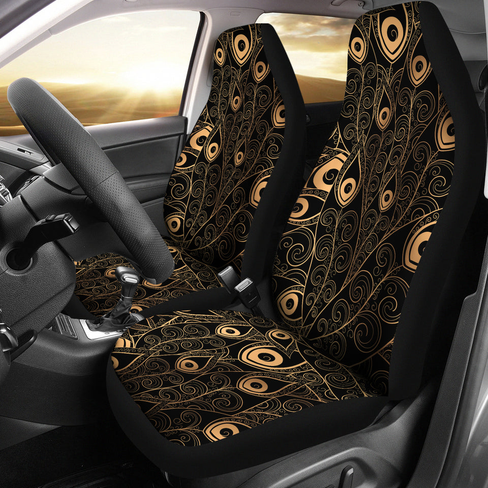 Gold Peacock Feather Pattern  Universal Fit Car Seat Covers
