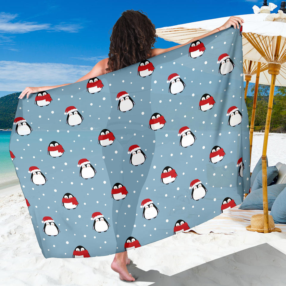 Cute Penguin Christmas Snow Pattern Sarong