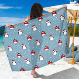 Cute Penguin Christmas Snow Pattern Sarong