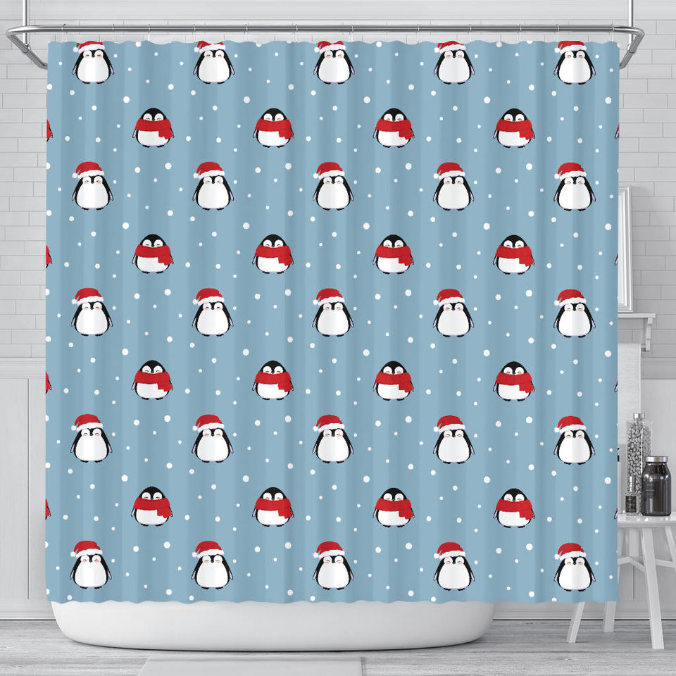 Cute Penguin Christmas Snow Pattern Shower Curtain Fulfilled In US