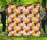 Colorful Maneki Neko Lucky Cat Pattern Premium Quilt