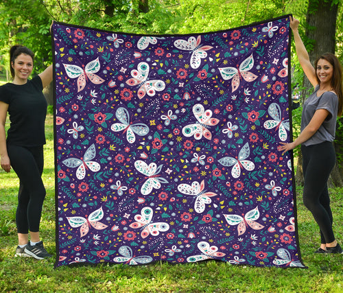 Colorful Butterfly Flower Pattern.Eps Premium Quilt