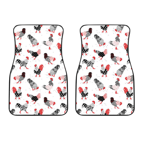 Cool Rooster Chicken Cock Floral Ornament Background Front Car Mats