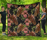 Horse Head Wild Roses Pattern Premium Quilt