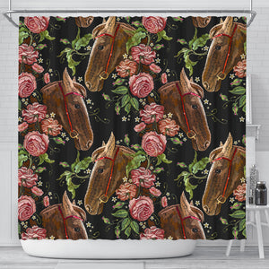 Horse Head Wild Roses Pattern Shower Curtain Fulfilled In US