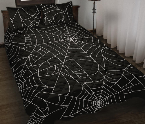 Spider web pattern Black background white cobweb Quilt Bed Set