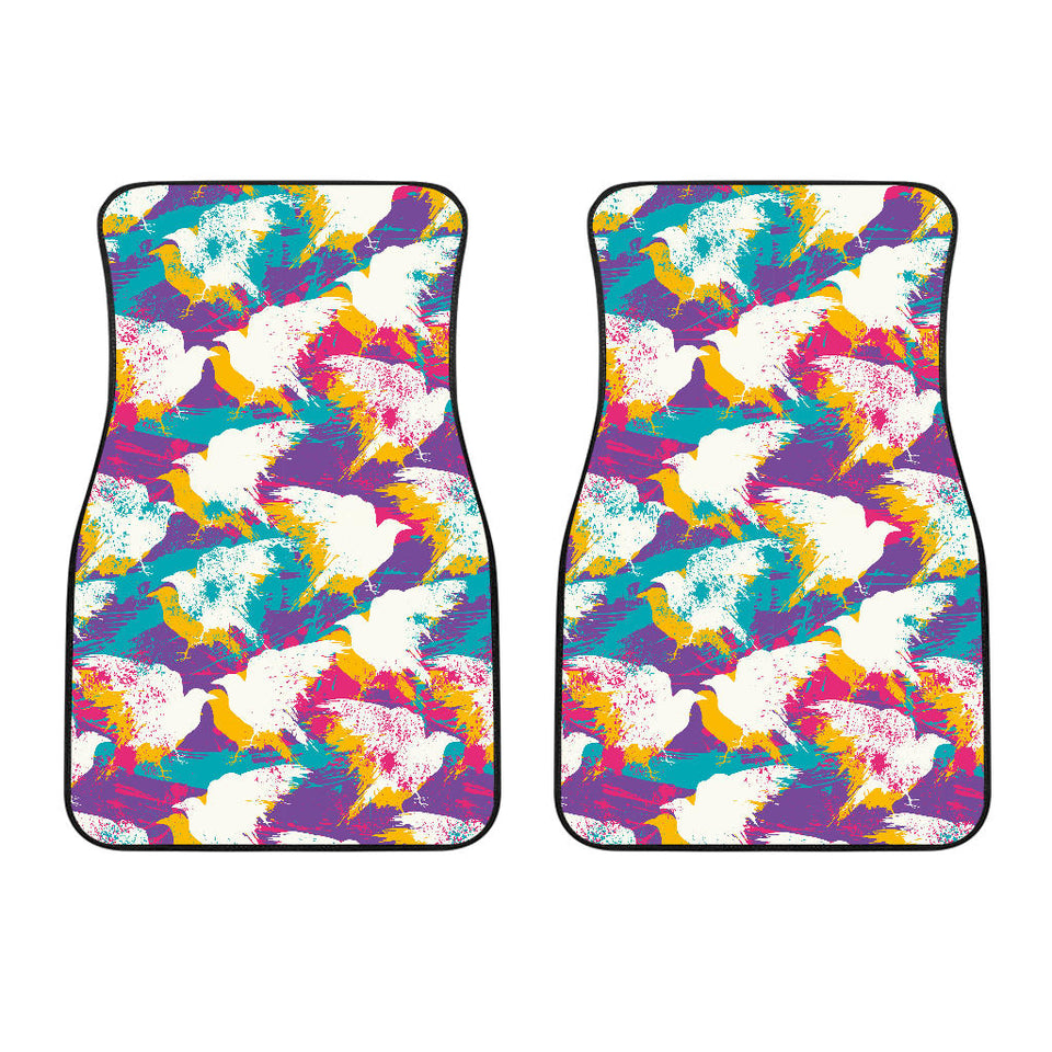 Colorful Crow Illustration Pattern Front Car Mats