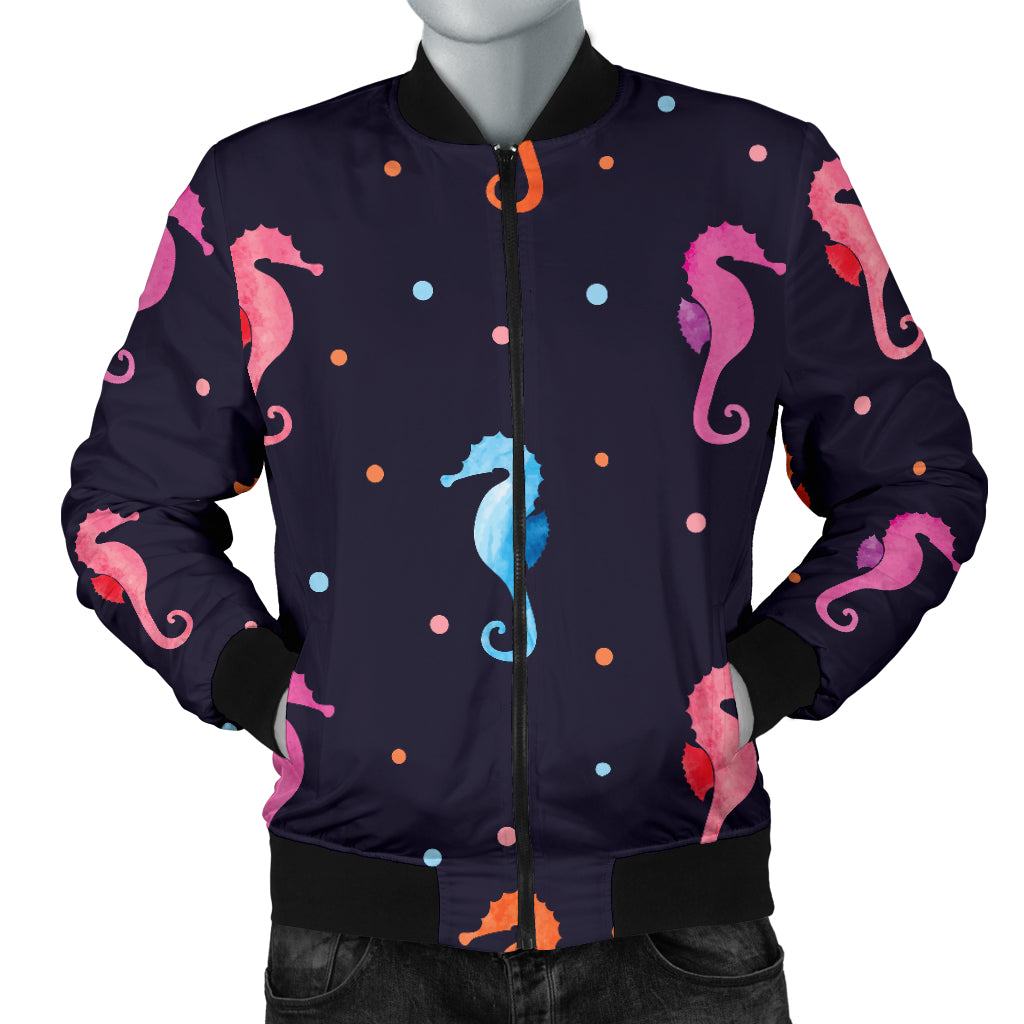 Watercolor Colorful Seahorse Pattern Men'S Bomber Jacket