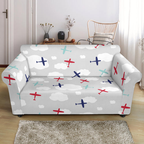 Airplane Cloud Grey Background Loveseat Couch Slipcover