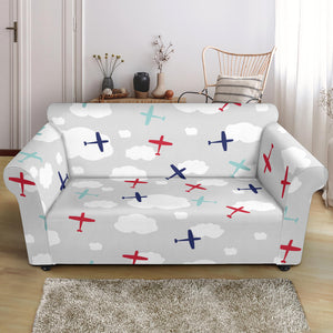Airplane Cloud Grey Background Loveseat Couch Slipcover