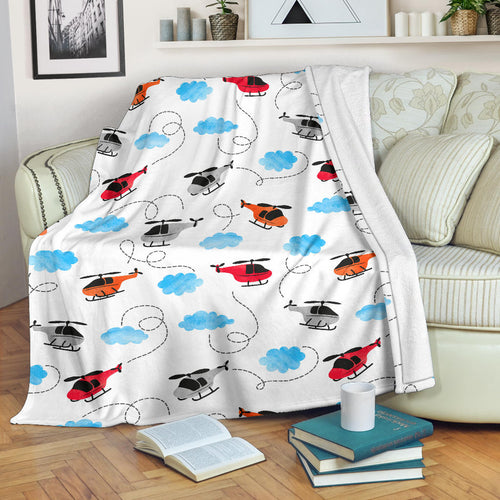 Watercolor Helicopter Cloud Pattern Premium Blanket