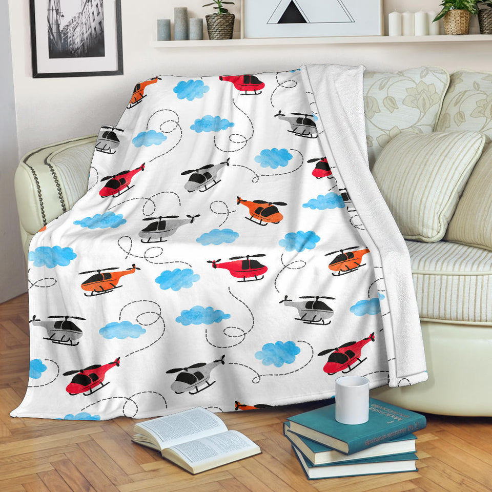 Watercolor Helicopter Cloud Pattern Premium Blanket