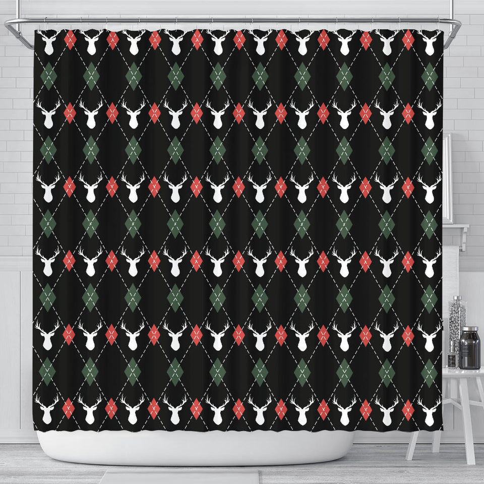 Deer Christmas New Year Pattern Argyle Shower Curtain Fulfilled In US