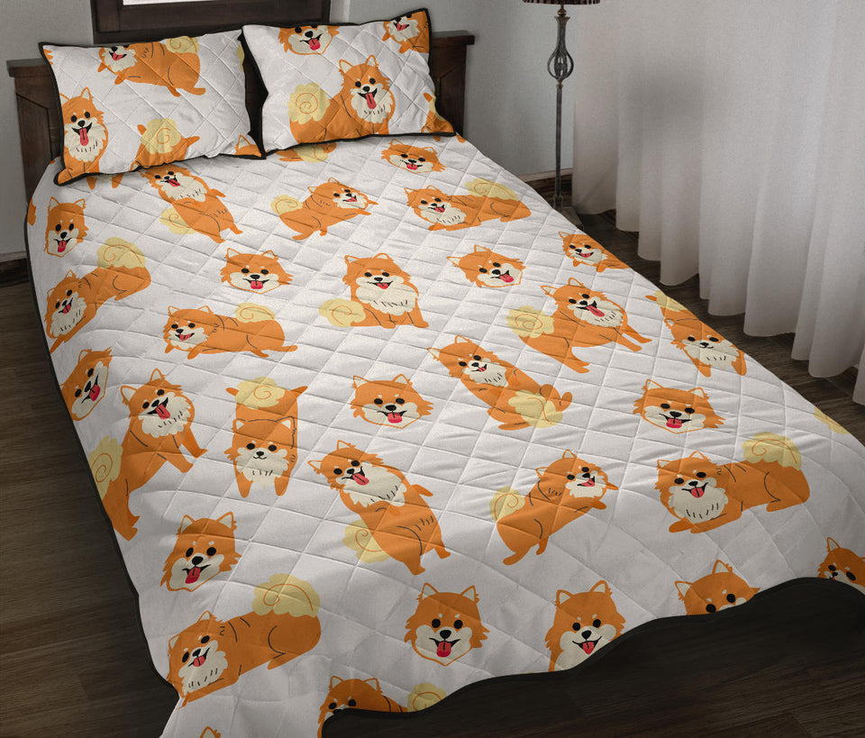Brown pomeranian pattern Quilt Bed Set