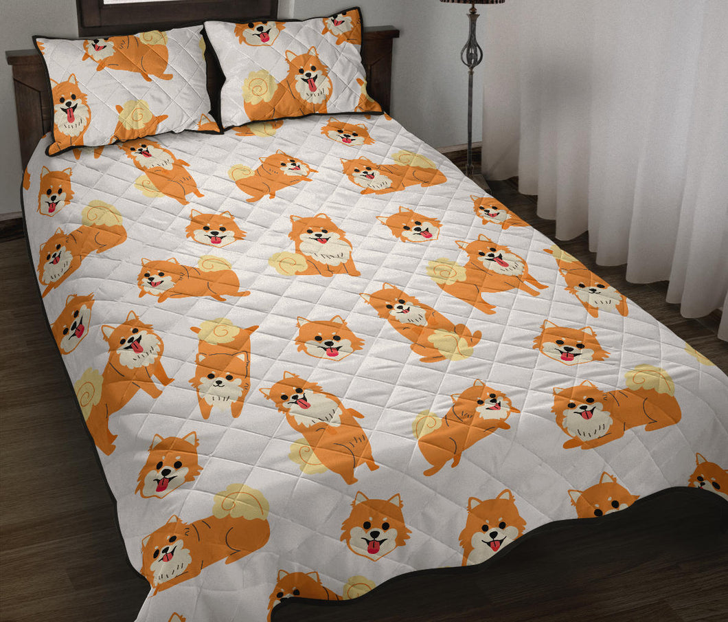 Brown pomeranian pattern Quilt Bed Set